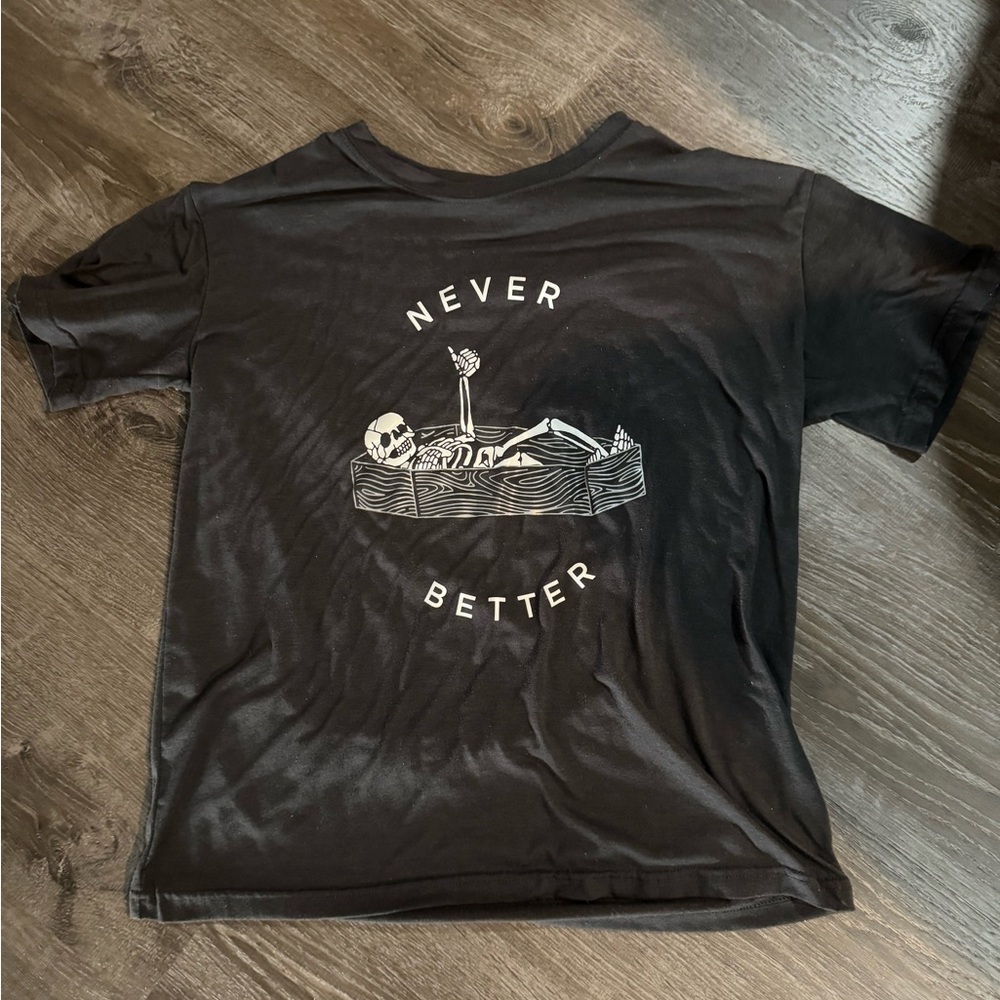 Black Graphic Tee with Skeleton Design